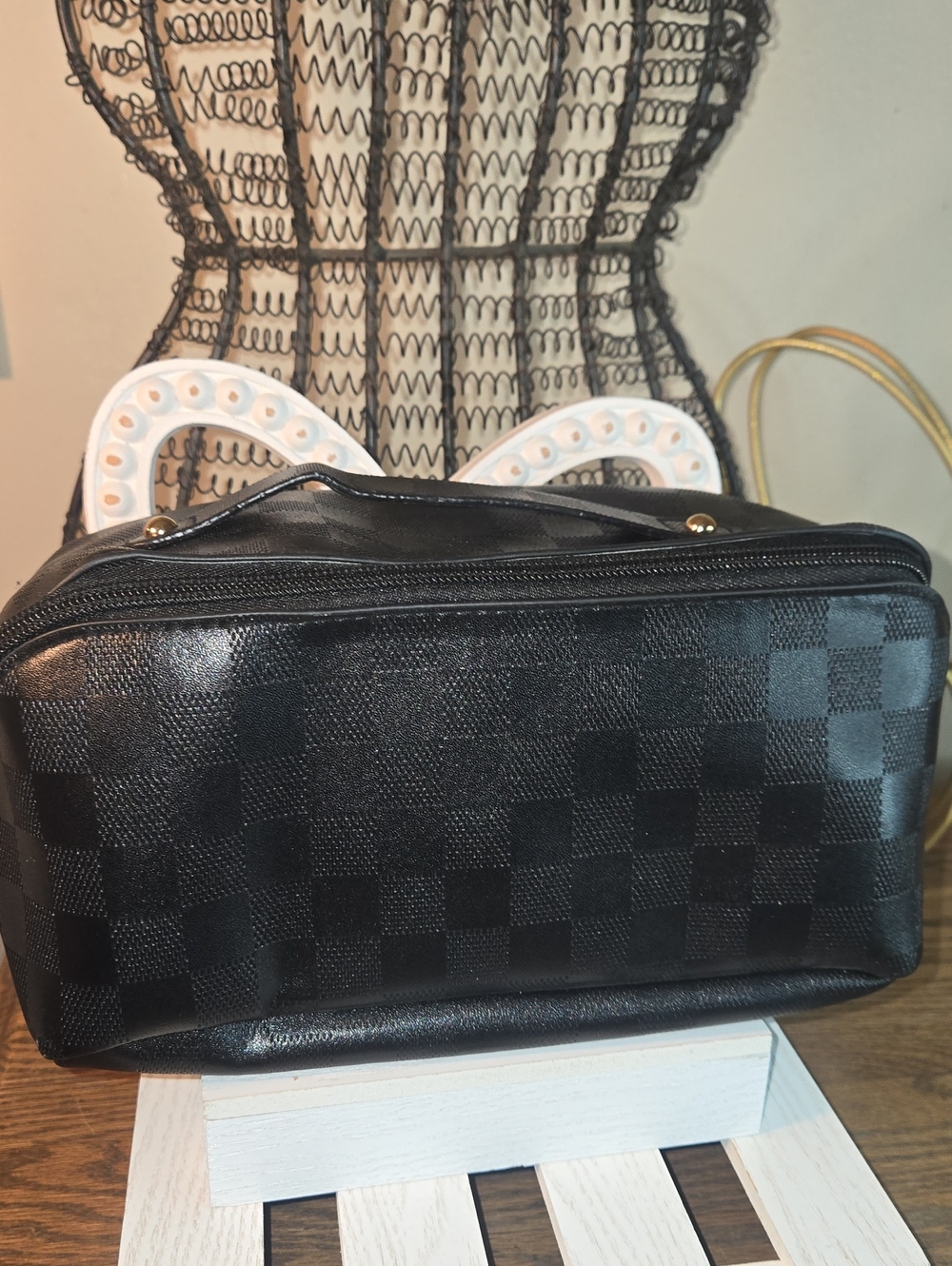 Men's Black Checker Toiletry Bag - Classic Travel Pouch